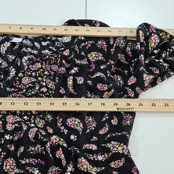 Old Navy Top Women M Black Floral Paisley Puff Sleeves Tassels Boho Whimsigoth - Picture 5 of 16